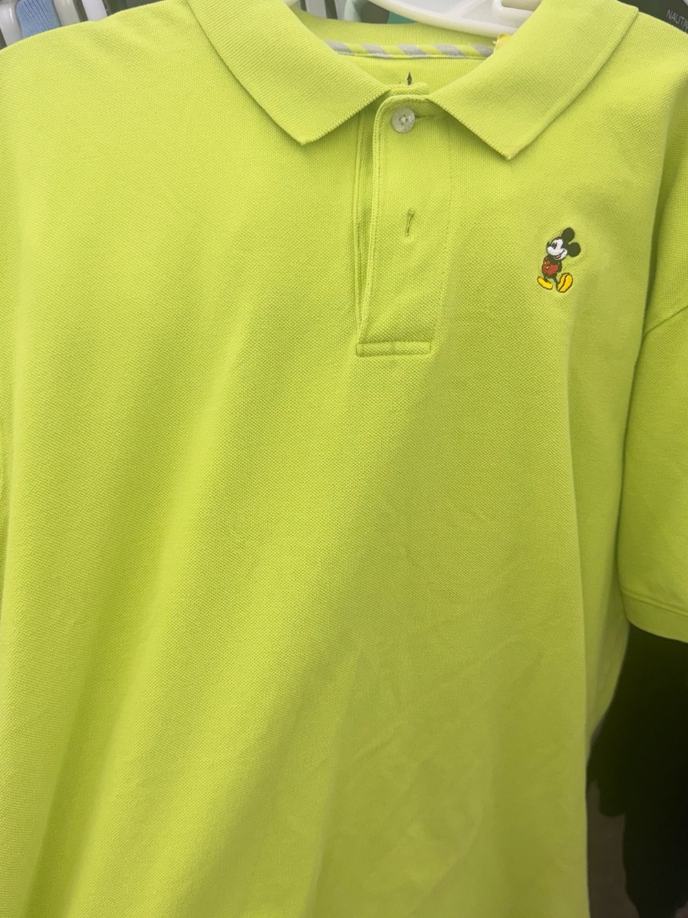Disney Men's Polo Shirt in Neon Lime with Mickey Embroidery